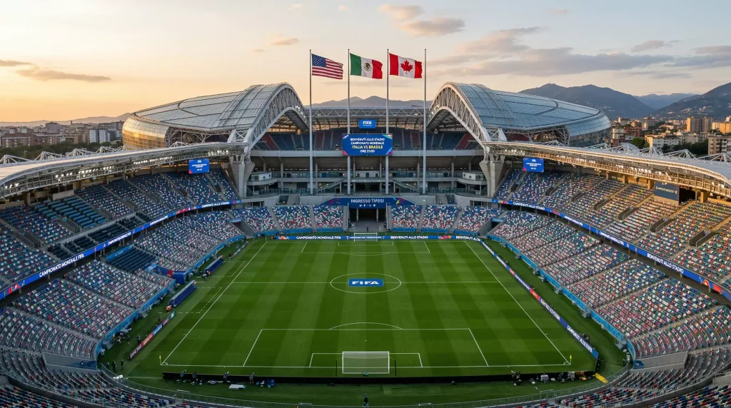 Panoramica dei Mondiali di calcio 2026 con stadi negli Stati Uniti, Messico e Canada